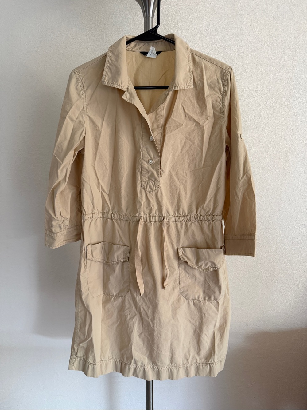 J. Crew Beige Utility Shirt Dress with Drawstring Waist